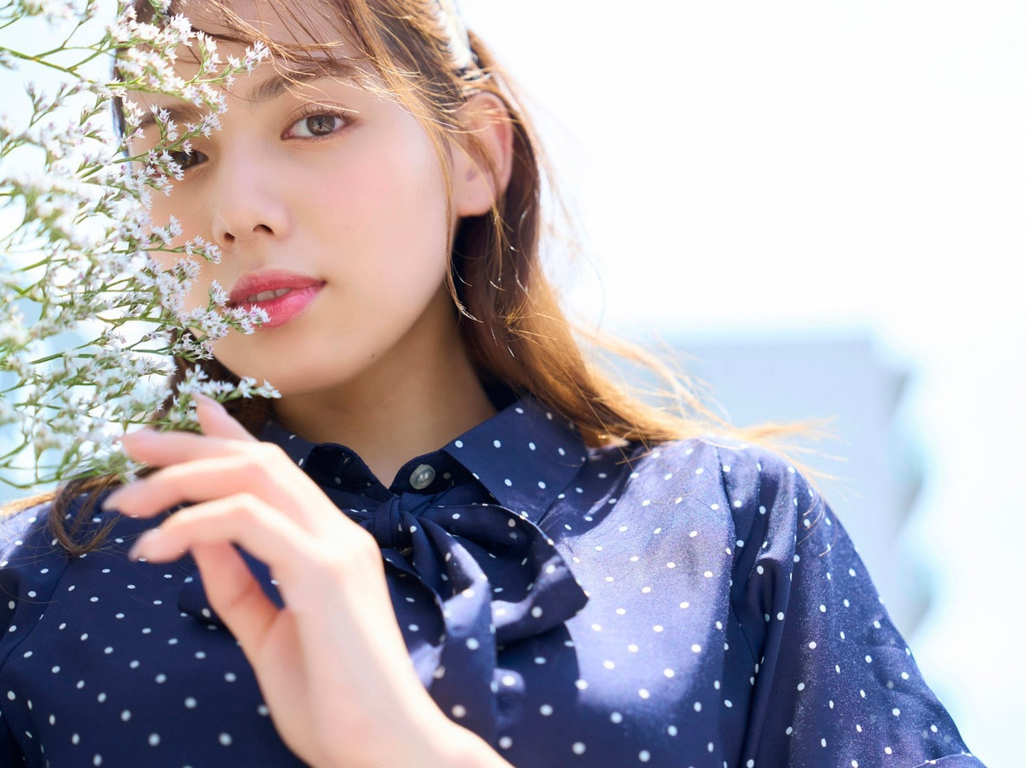 ボウタイ付きシャツロングワンピース