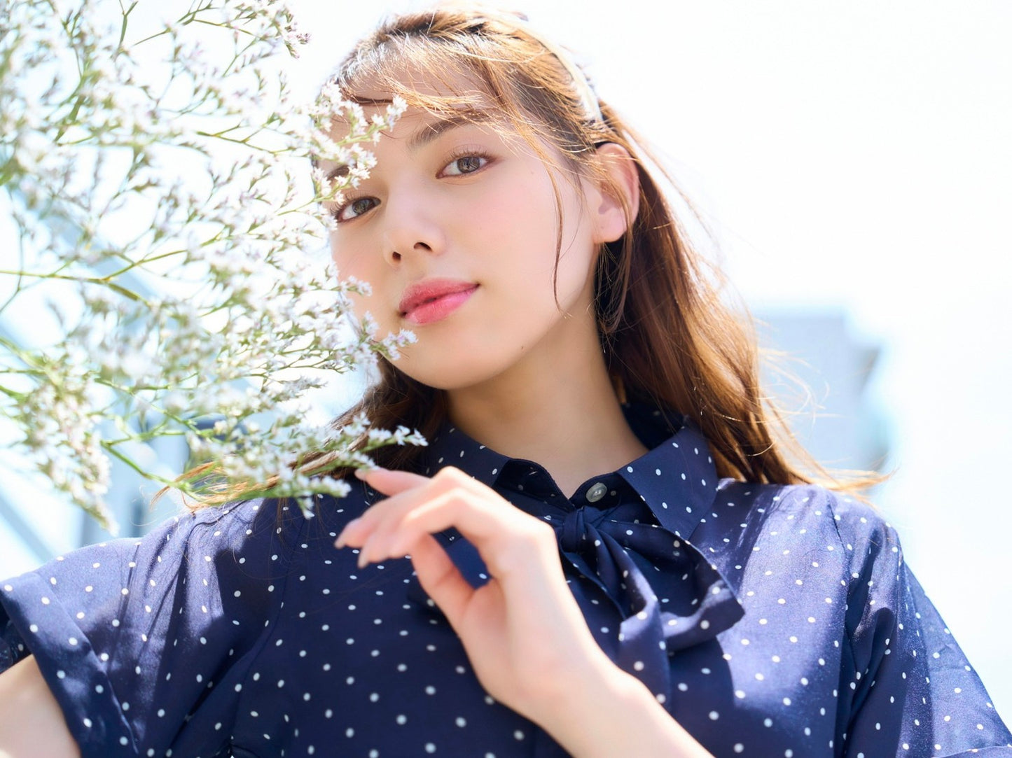 ボウタイ付きシャツロングワンピース