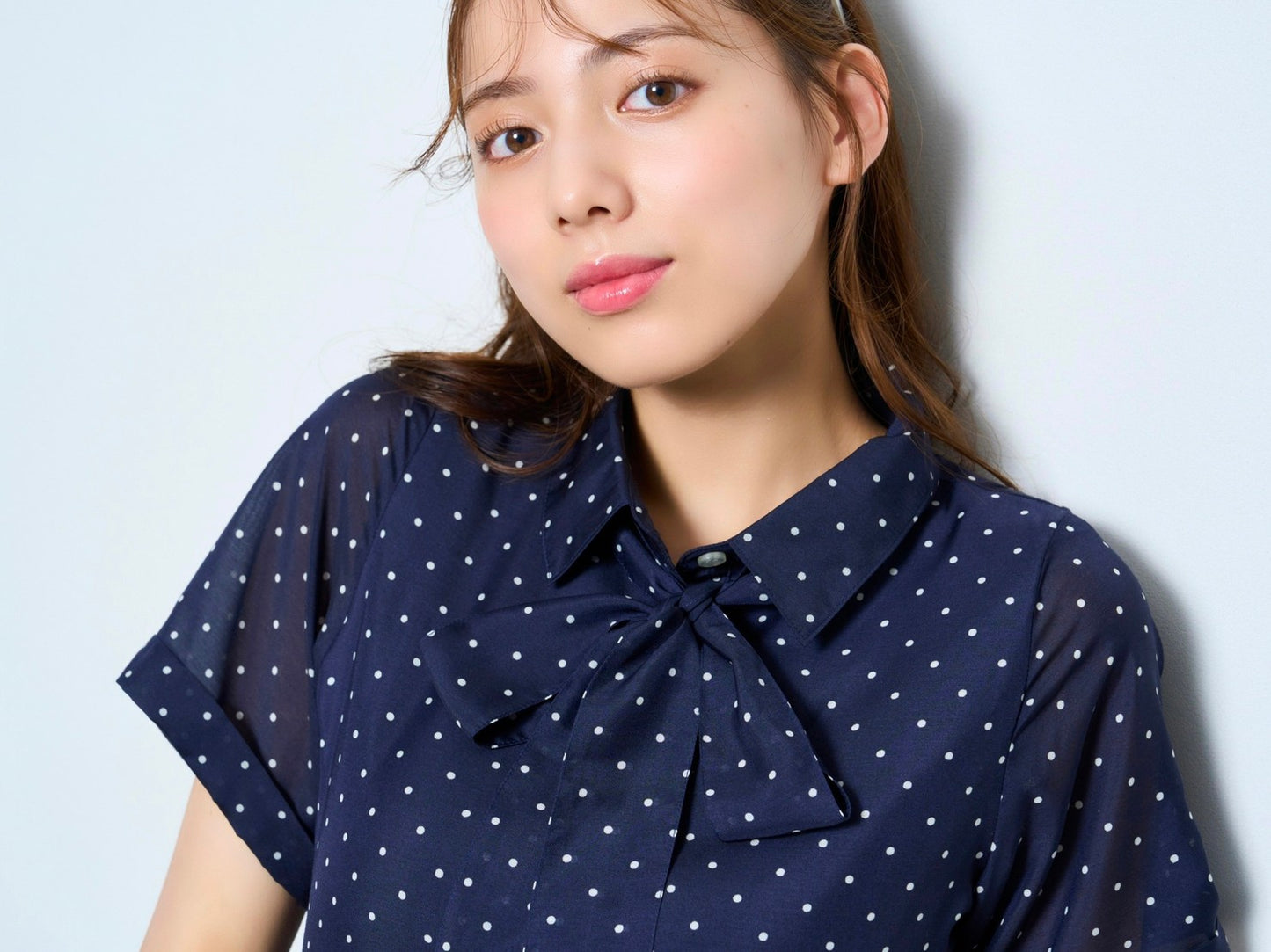 ボウタイ付きシャツロングワンピース