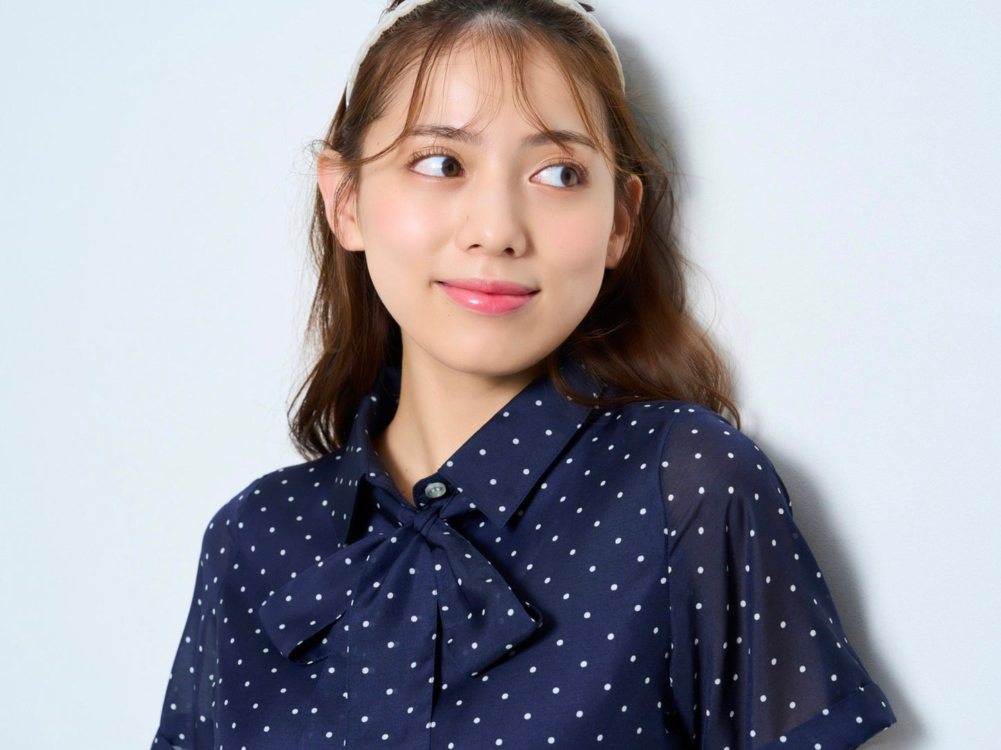 ボウタイ付きシャツロングワンピース